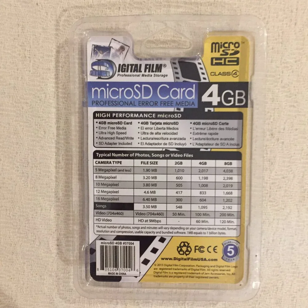 8 x Digital Film 37004 MicroSD Memory Card with SD adapter 4GB ULTRA HIGH SPEED